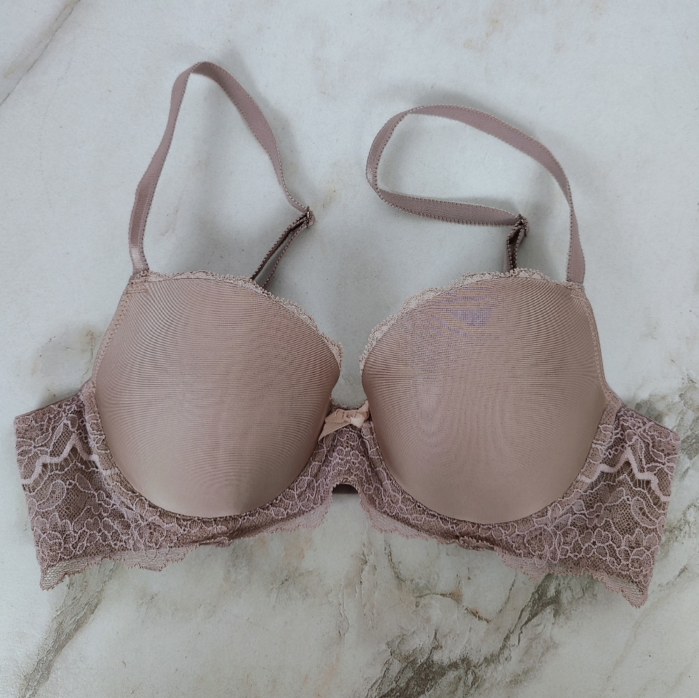 Victoria's Secret Dream Angels Brown Taupe Lace Lightly Lined Demi Bra, 32C